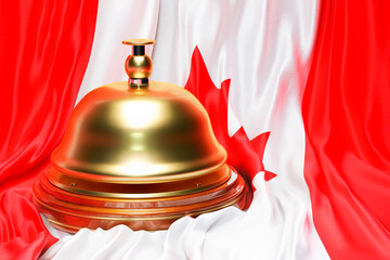 Reception bell on the Canadian flag background, 3D rendering