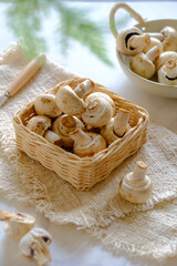 fresh champignos mushroom on the table