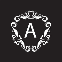 minimalist leaves for logo with A letter. Hand drawn line wedding herb