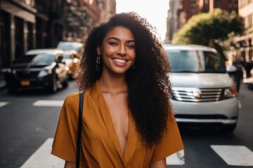 Fototapeta premium curly hair woman walking in the city