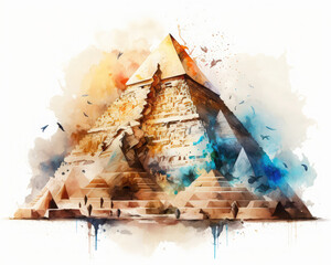 Pyramid watercolor illustration. Ancient Egypt travel concept. 