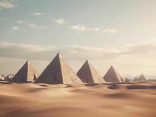 Egyptian landscape with pyramids in the desert. Archeology and travel concept. Ancient egypt civilization. 