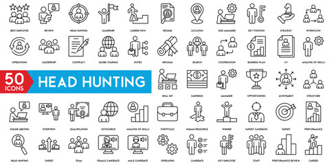 Head Hunting icon set. Included the icons as Job Interview, Career Path, Resume and more