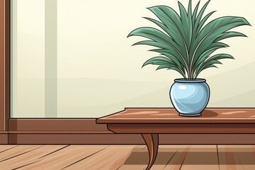 There is a green plant in a white vase on a table. (Generative AI)