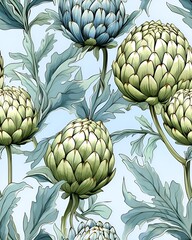 Fototapeta premium Artichoke tileable watercolor hand drawn seamless pattern created with Generative AI technology