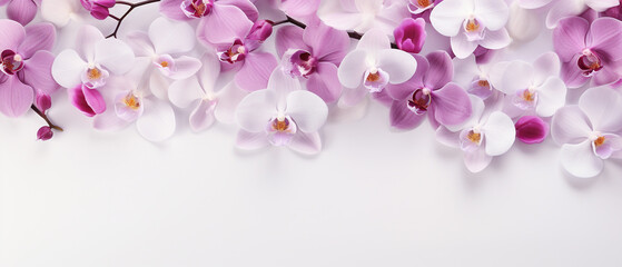 Fototapeta na wymiar Purple orchid frame banner with copy space
