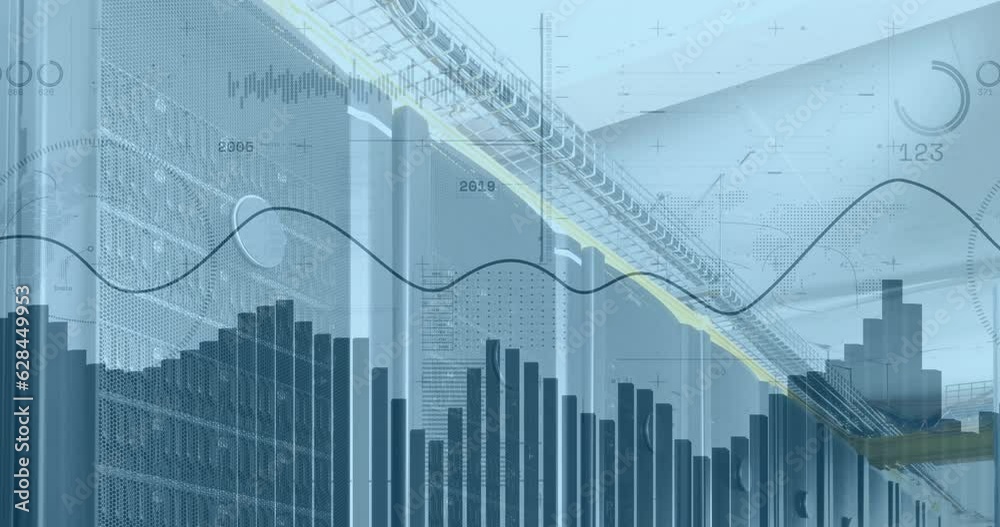 Poster animation of multiple charts and numbers over data security room