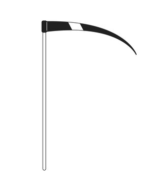 recommend clip art: Grim Reaper scythe monochrome flat vector object. Grass mowing tool. Nightmare scythe. Editable black and white thin line icon. Simple cartoon clip art spot illustration for web graphic design