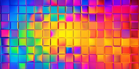 Seamless psychedelic rainbow heatmap glass square blocks refraction pattern background texture. Trippy hippy abstract dopamine dressing fashion motif, Generative AI