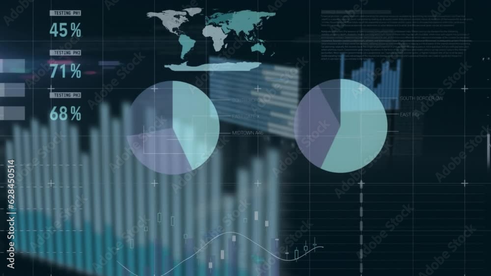 Poster animation of statistical data processing over grid network against black background