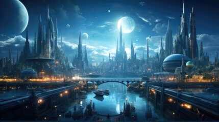 Future city full of imagination, future city with sci-fi theme, ultra-modern future city, future and technology, development and future