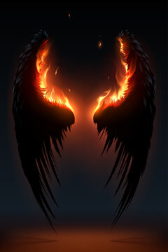 Black demon wings with flame effect