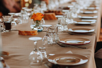 tableware for preparing the buffet on the wedding day, close up
