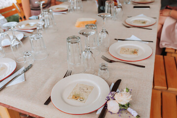 tableware for preparing the buffet on the wedding day, close up