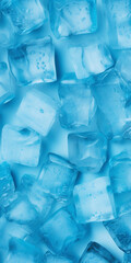 Ice cubes bluish background. Frozen water. Cold fresh concept. Generative AI