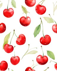 Cherry tileable watercolor hand drawn seamless pattern created with Generative AI technology