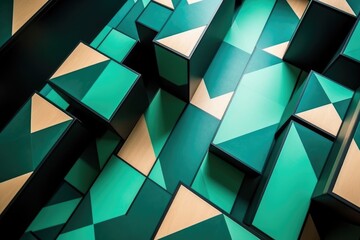 Minimalist Geometry in Dark Cyan & Emerald: Green Wallpaper with Bold Black Lines & Playful Shadows