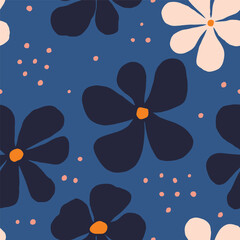Beautiful floral seamless pattern. Vector texture with hand drawn flowers. Seamless floral background in retro style - 628451519