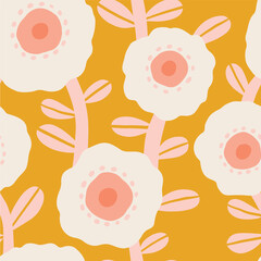 Vector seamless texture with big hand drawn flowers. Creative floral pattern. Beautiful floral summer background