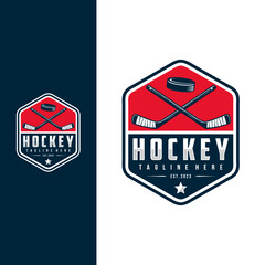 Hockey badge emblem logo. Sports label vector illustration for a hockey club - obrazy, fototapety, plakaty