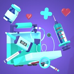 3D Medical Icon Render Illustration Bottle Injection Virus and Doctor