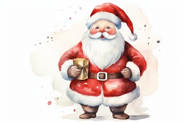 Christmas santa claus. Watercolor style illustration. Isolated on white background