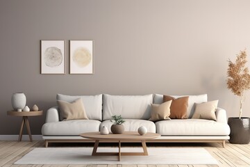 Fototapeta na wymiar Modern living room interior with black empty wall,Generative AI