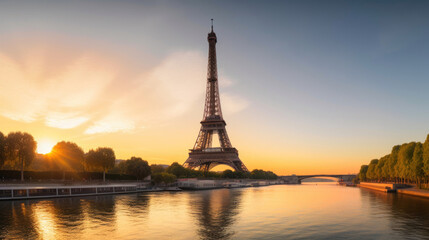 Obraz na płótnie Canvas A Glorious Sunrise Embraces the Eiffel Tower