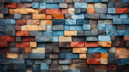 An artistic composition of overlapping brick fragments, forming an abstract pattern with varying hues Generative AI