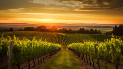 Fototapeta premium Golden Hour Glow in a Lush Vineyard