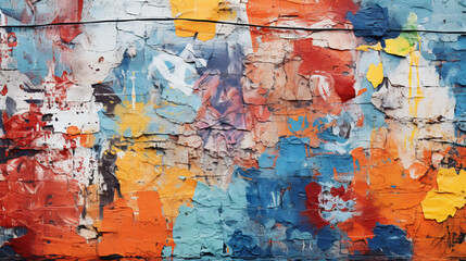 A close-up of a painted brick wall fragment with graffiti art, displaying urban creativity Generative AI