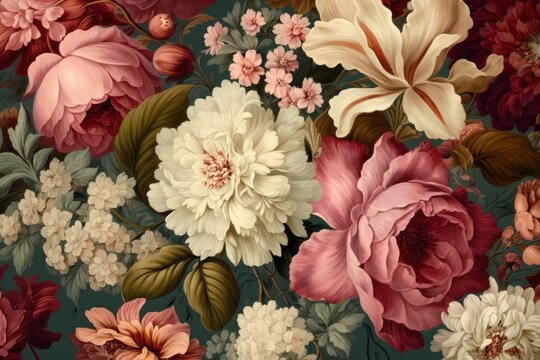 Beautiful fantasy vintage wallpaper botanical flower background