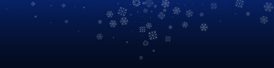 Fototapeta na wymiar White Snowflake Vector Blue Panoramic Background.