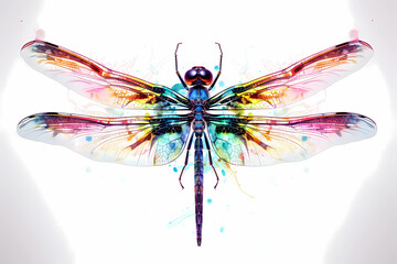 Obraz na płótnie Canvas Dragonfly painted in neon watercolors on white background
