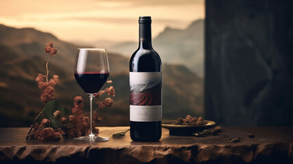 Red wine o the wooden table with copy space