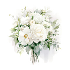 Naklejka na ściany i meble Bouquet of watercolor white roses isolated on white background