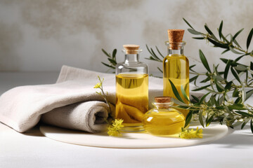 Fototapeta na wymiar Natural cosmetics with herbal ingredients. Essential oils for skin care