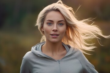 Naklejka premium Soft Fading Light: Beauty of a Smiling Blonde in Nature