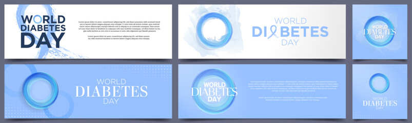 Set of Creative Blue and White World Diabetes Day Banner templates with copy space and greeting card posters, celebrated on November 14. Diabetes Day mockup banners. Vector Illustration. EPS 10.