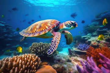 Naklejka na ściany i meble Vibrant Marine Ecosystem: A Coral Reef Wonderland