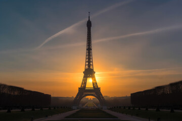 Fototapeta na wymiar Eiffel Tower in Dawn's Embrace