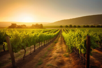 Fototapeta na wymiar Scenic Sunset in a Lush Vineyard