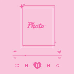 Instagram post template with playlist photo frame in pink colors in barbie style.  Frames, stars, things for barbie. Barbie doll concept.