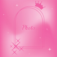 Post template for instagram with photo frame  in pink colors in barbie style.Frames, stars, things for barbie. Barbie doll concept.
