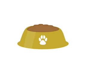 Dry dog food in a bowl logo design. Dog food in a bowl filled with treats vector design and illustration.

