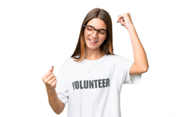 Teenager volunteer caucasian girl over isolated background celebrating a victory