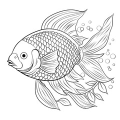Coloring page for kids of fish, clean lines, no shadows isolated on  white background created with Generative AI technology