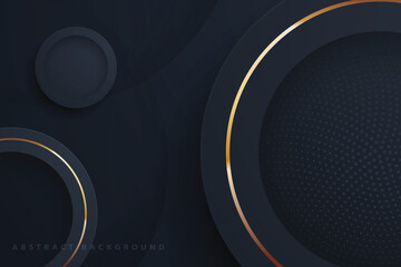 dark abstract background with realistic circle shapes and modern gold lines