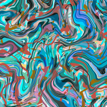 Bright colored strange intricate psychedelic abstract geometric wavy marble slab pattern