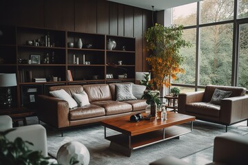 Stylish white modern living room interior, home decor,Generative AI